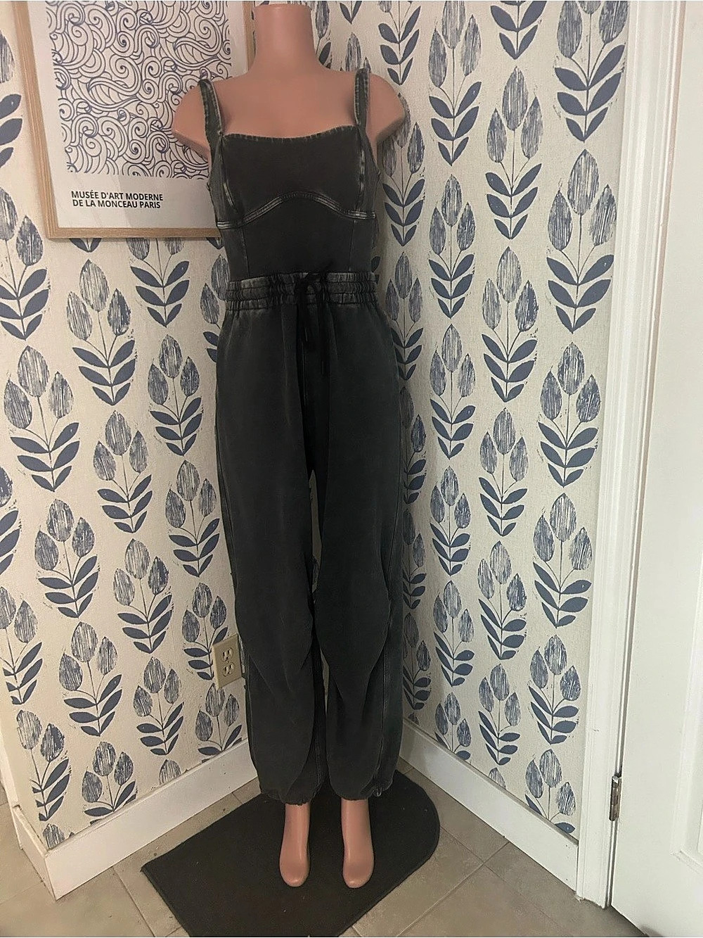 Free People Black Enzyme WashDenim-Look Jumpsuit